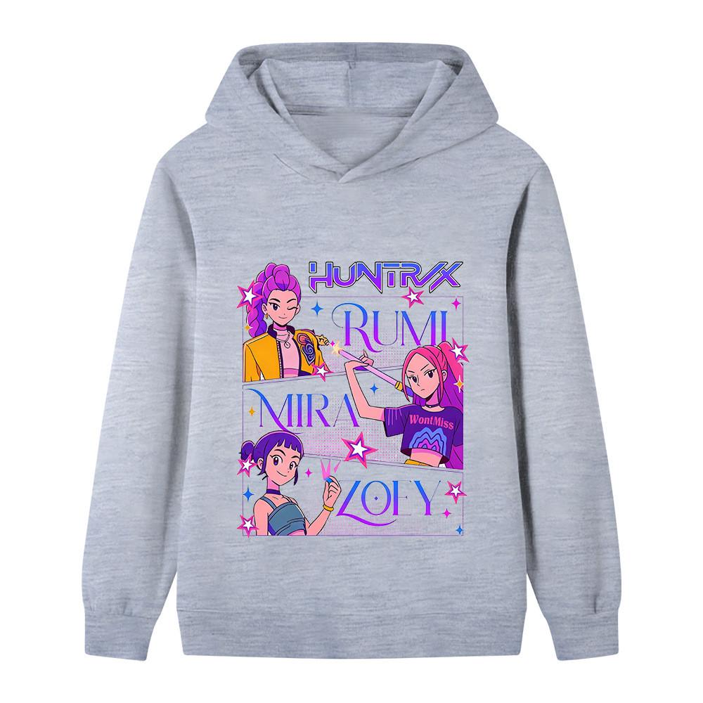 B1239 Kids Boys Girls Kpop Rumi Zoey Mira Print Long Sleeves Hoodie