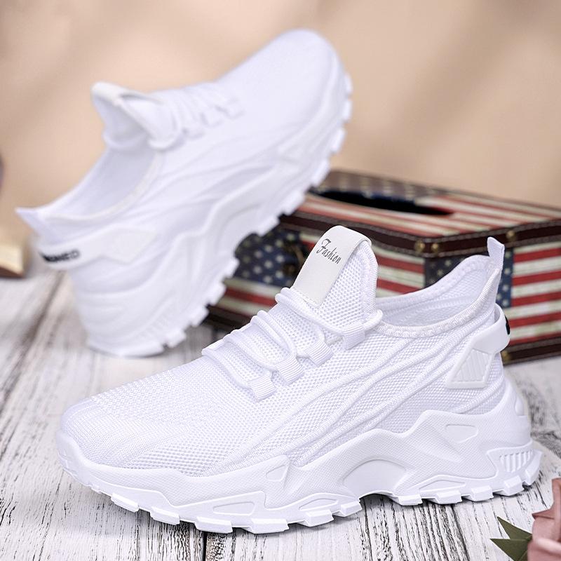 Shoes Women's Shoes Large Size New Sports Shoes Fly-woven Breathable Single Shoes Soft Sole Shallow Mouth Heightening Shoes Lace-up Mesh Shoes