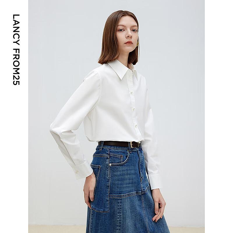 Langzi Women's White Retro Long Sleeve Shirt