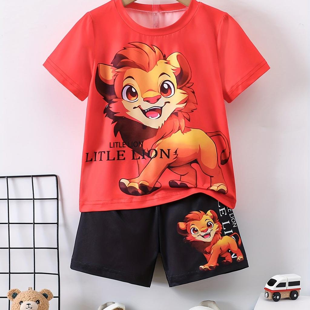 2026 Kids Clothes 2pcs Boys Fun Cartoon Bear Print Short Sleeve T-Shirt Shorts Set Summer Active Boys Complete Stylish Look