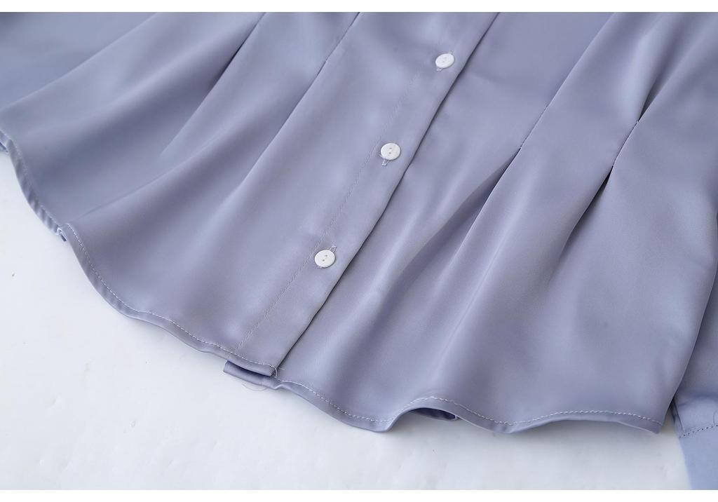 2026 Spring Plus Size Women's V-Neck Long Sleeve Pleated Cardigan Top
