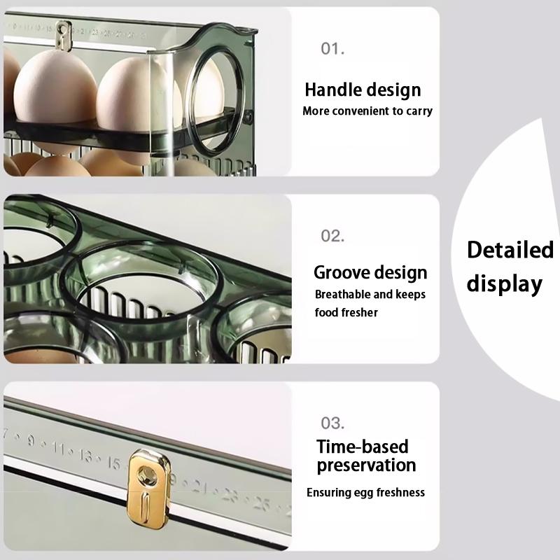 Küche Großraum Eier Kühlschrank Aufbewahrungsbox - Tragbarer Mehrschichtiger Eierablage Organizer, Automatisch Öffnender/Schließender Eierhalter