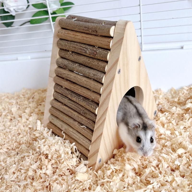 Solide Trapezförmige Holz-Kletterleiter Kleintierkäfig Zubehör Verstecke für Hamster Kleintier