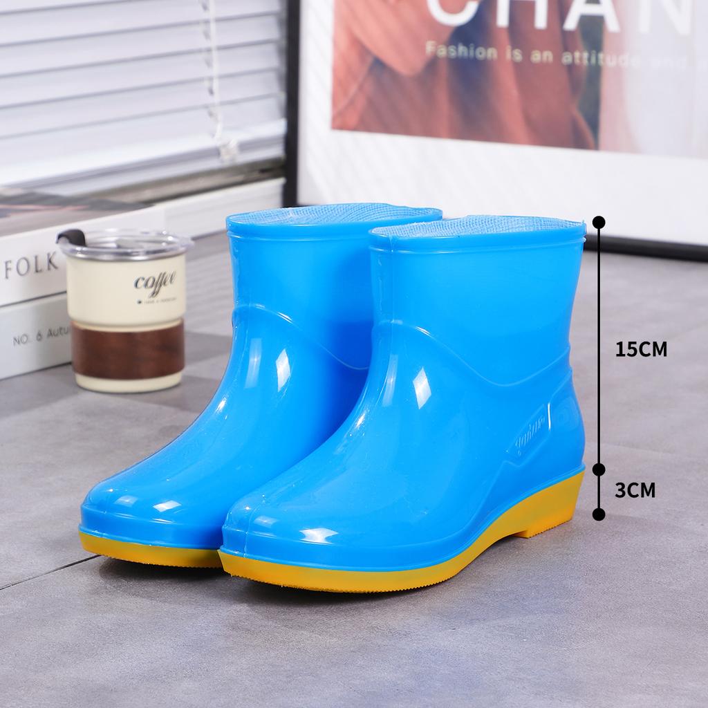 New high tube fashion rain shoes women's thick-soled non-slip and wear-resistant kitchen car wash rubber shoes velvet thermal overshoes
