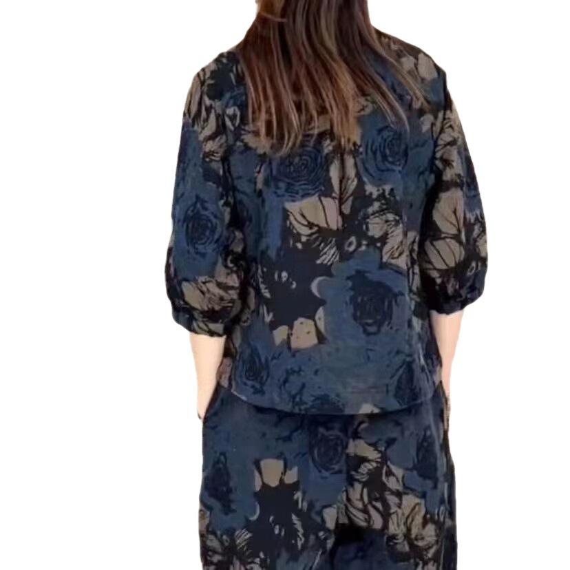 Summer Loose and Slimming Printed Casual Suit - Youthful, Concealing Fat, Fashionable and Retro Harem Pants Set of Two Pieces