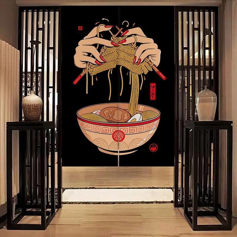 Nordic Door Partition  Kitchen Snack Shop Restaurant CurtainJapanese Sushi Dharma Fish Door Curtain Printing Bedroom Window