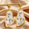 1 Pair Women Earrings Lightweight Melting Clock Design Drop Earrings Artistic Roman Numerals Pattern Long Earrings Jewelry Gift
