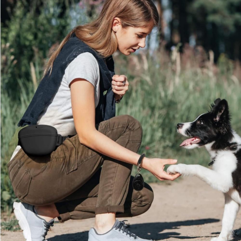 Leckerlibeutel für Hunde, verbesserter stärkerer Magnetverschluss gegen Verschütten, 0,4 Liter Silikon-Leckerlibeutel Bauchtasche mit Hüftgurt für Haustiertraining Spaziergänge