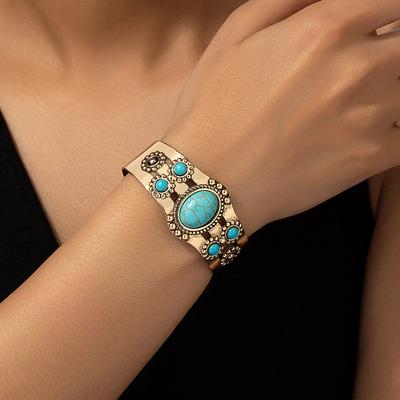 Türkises Armband im französischen Retro-Court-Stil für Frauen, modisches Armband mit offenem Ende