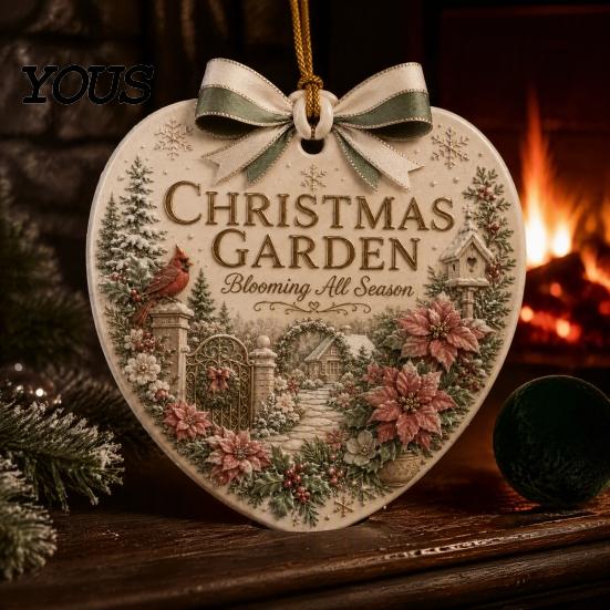 Seasonal Home Holiday Ornaments Heart Shape Christmas Ornament, Sunflower/Lavender/Wildflower Garden Acrylic Hanging Decoration, for Party Xmas