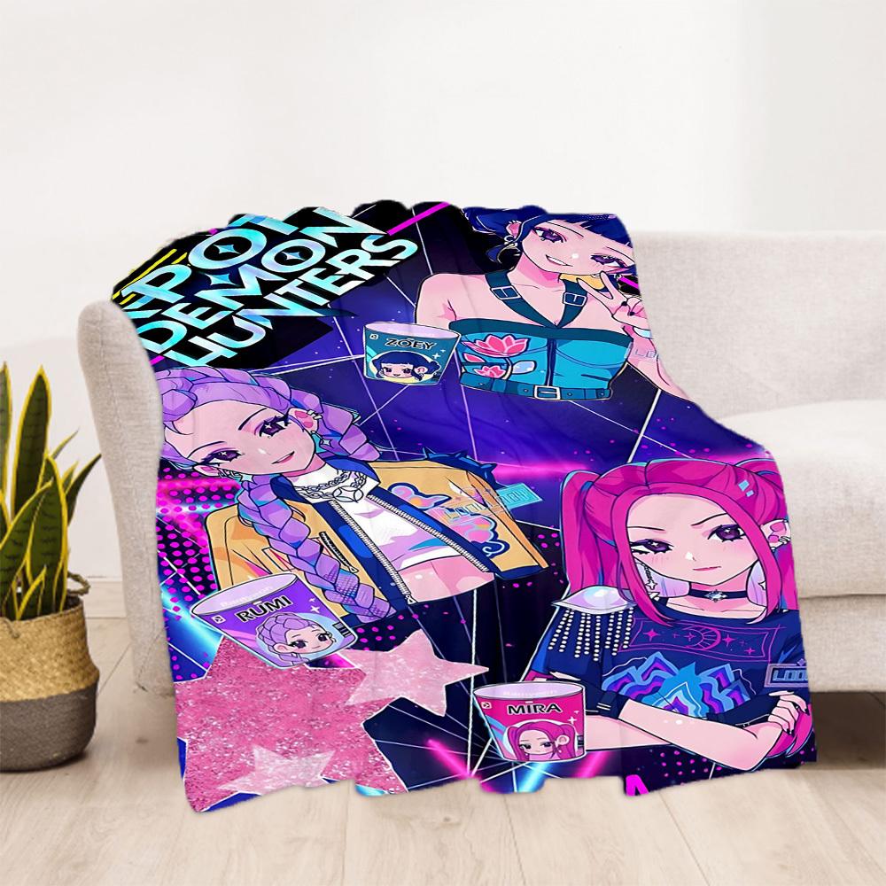 1pc K-Pop Demons Outdoor Blanket Lightweight Flannel, All-Season Use for Sofa, Bed, Travel, Camping, Living Room, Office, Couch067
