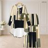Women Plus Size Printed Round Neck Long Sleeve High Low Top Wide Leg Pants Two Piece Set