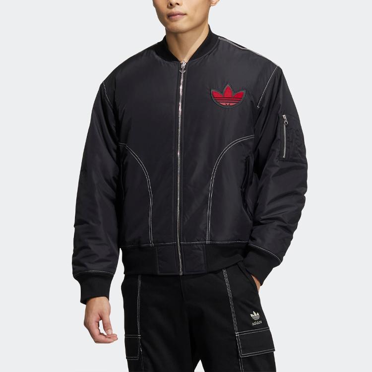 adidas Originals Clover Plaid Logo Print Reversible Zip-Up Cotton Jacket Men Jackets Black HY7276
