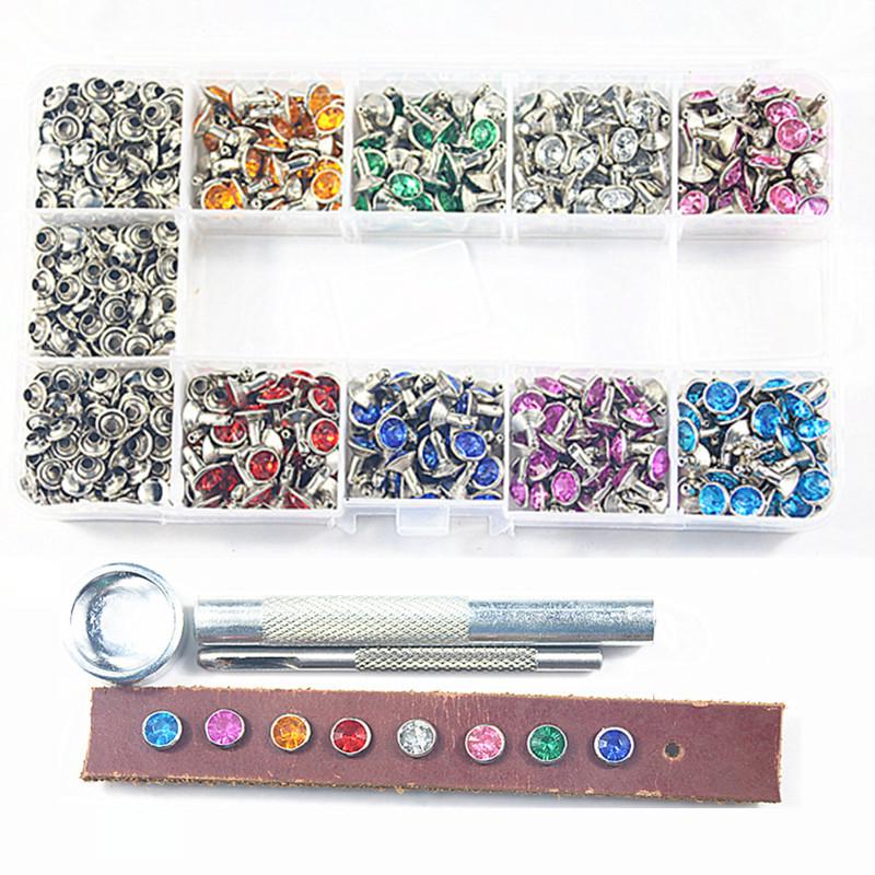 8-Color 7x7 Double-Sided Diamond Nail Metal Snap Buttons (400 Sets) with Installation Tools - DIY Male-Female Cap Studs