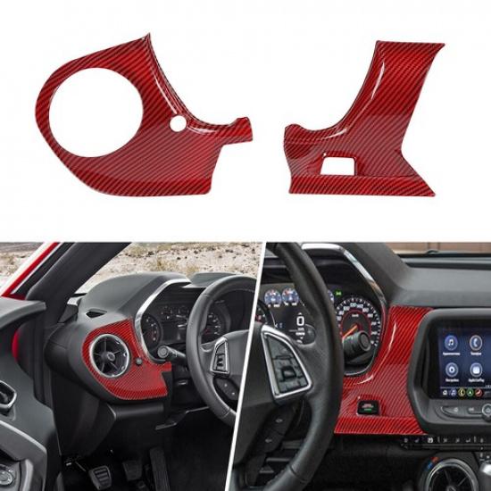 Red Carbon Center Console Dashboard Panel Cover Trim for Chevrolet Camaro 2016+