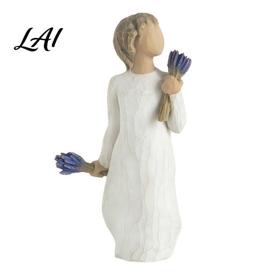 Decorative Bouquet Figurine Girl Holding Resin Figurine Faceless Lady Statue Romantic Desktop Ornament for Flower Statue Living Room Bedroom