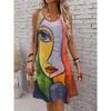 Vintage-Print Women's Dress, Summery Loose-Fitting Sleeveless Elegant Women's Round-Neck Dress Bohemian-Style Beach Dress