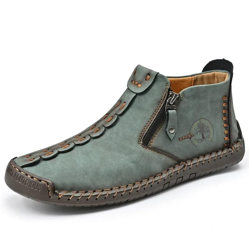Men Boots Handmade Casual Ankle Boats for Man Male Hombres Walking Shoe Breathable Hombres Leather Wide Upright Zipper Shoes