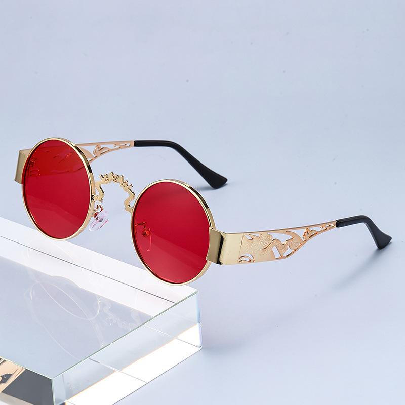 New hollow metal punk sunglasses dragon and phoenix glasses legs glasses retro round personalized sunglasses European and American trend street shoot