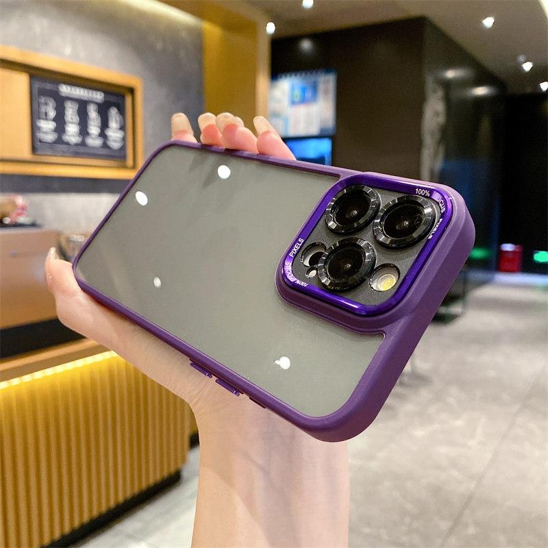 Luksuriøs Fargebezel av Høy Kvalitet Gjennomsiktig deksel for iPhone 15 Pro Max 14 Plus 13 12 Pro 11 All-inclusive Linsefilmdeksel