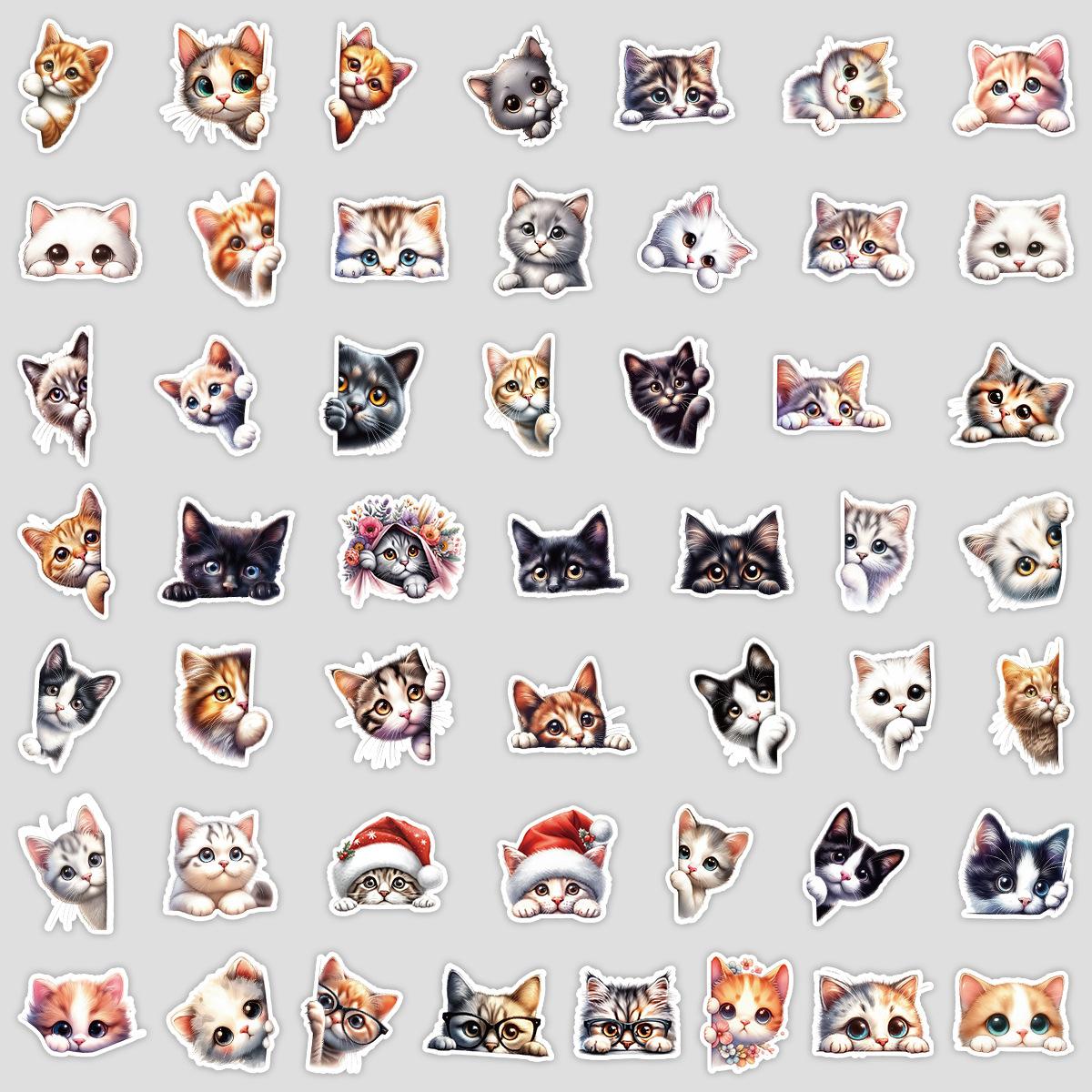 

50 Милых стикеров-дудлов с котятами, Водонепроницаемые декоративные наклейки для мобильного телефона и компьютера, Креативные мультяшные наклейки с котятами