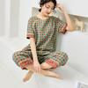 Women's Home Suits Short-sleeved Trousers Suits for Summer New Pijamas Female Pure Cotton Gauze Print Pajamas Set Plus Size
