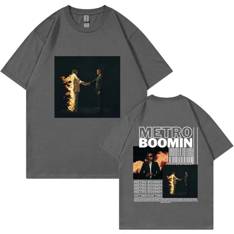 Metro Boomin Heroes and Villains Rapper Men's and Women's Graphic T-Shirts, Retro Hip Hop Cotton Oversized Short Sleeves