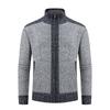Autumn Winter New Style Men Stand Collar Color Block Outer Wear Cardigan Fleece Lined Thick Warm Knit Coat
