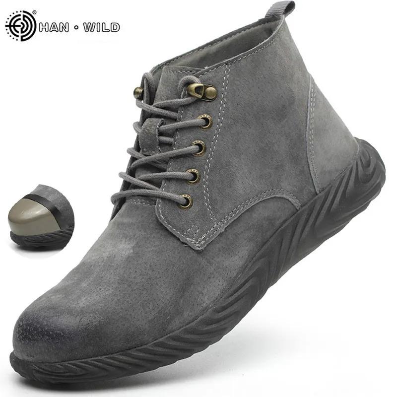 Mens Work Boots Fashion Outdoor Steel Toe Cow Leather Steel Toe Shoes Men Anti Slip Puncture Proof Safety Shoes Boot Man