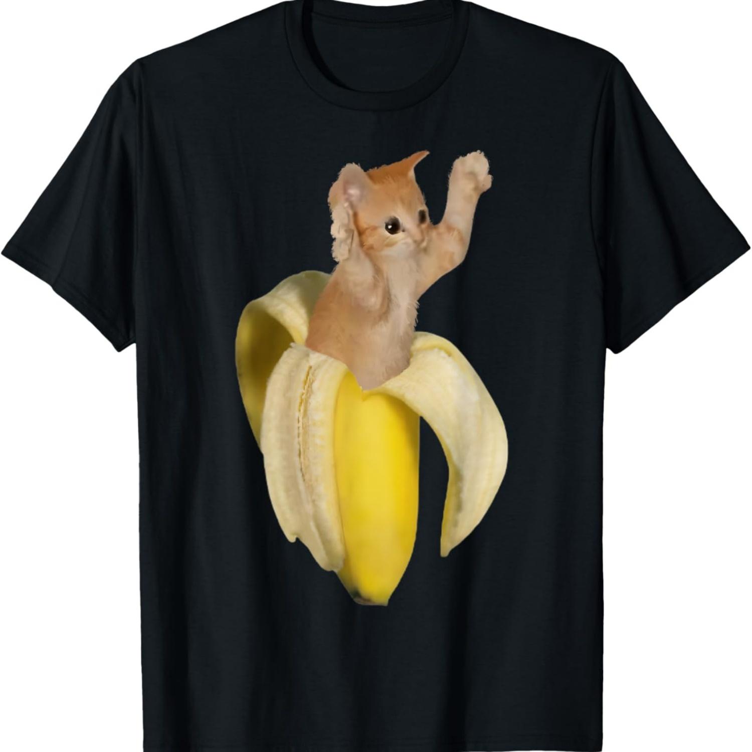 

Banana Cat Crying Sad Kitten Cute Kitty Funny Silly Cats T-Shirt for Men Women Girls Kids S чёрный