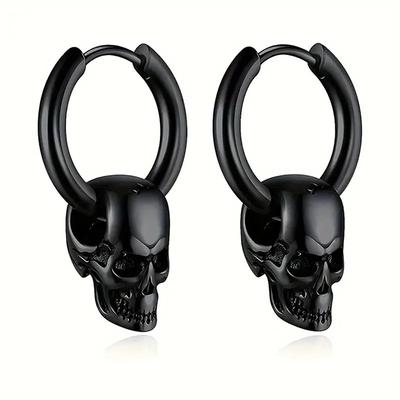 1 Pair of Black Skull Head and Hoops Luxury Earrings of Men's Earring for Jewellery 2024,men's Stainless Steel Earring