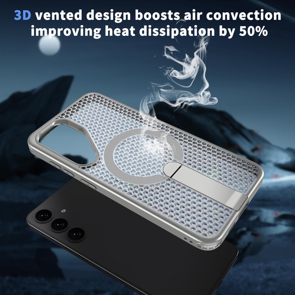 For Samsung Galaxy S26 / S26 Pro Magnetic Case Kickstand Grid Texture TPU PC Phone Back Cover