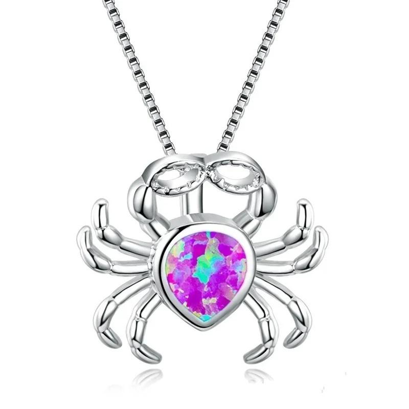 Modische Niedliche Krabben Anhänger Halskette Für Frauen Einlage Blaues Imitationsopal Halskette Hochzeitsschmuck Geburtstagsgeschenke