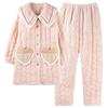 Pijamas de Inverno Femininos de Lã de Coral Espessa