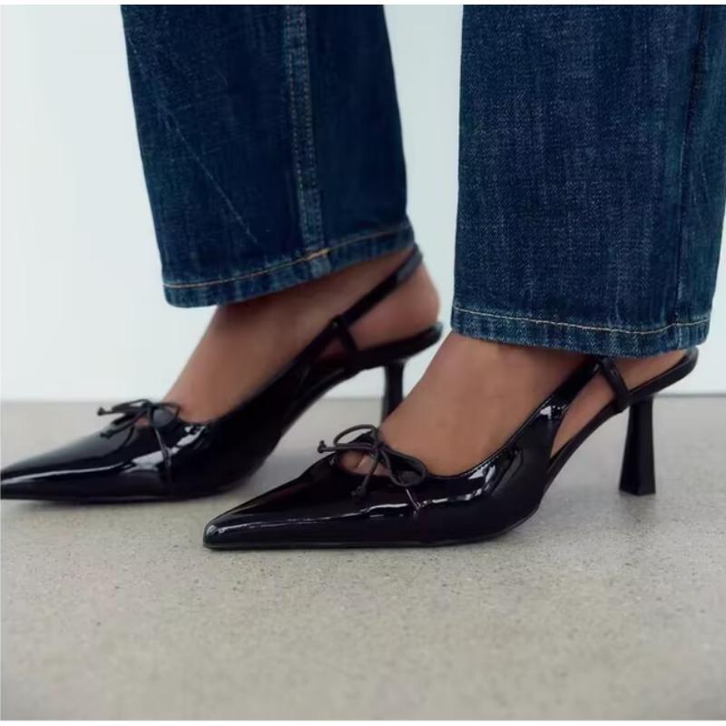 Mew Schwarze High Heels Schuhe für Damen Sexy Spitzschuh Markendesigner Slingbacks Schnallenriemen Elegant Party Damenpumps