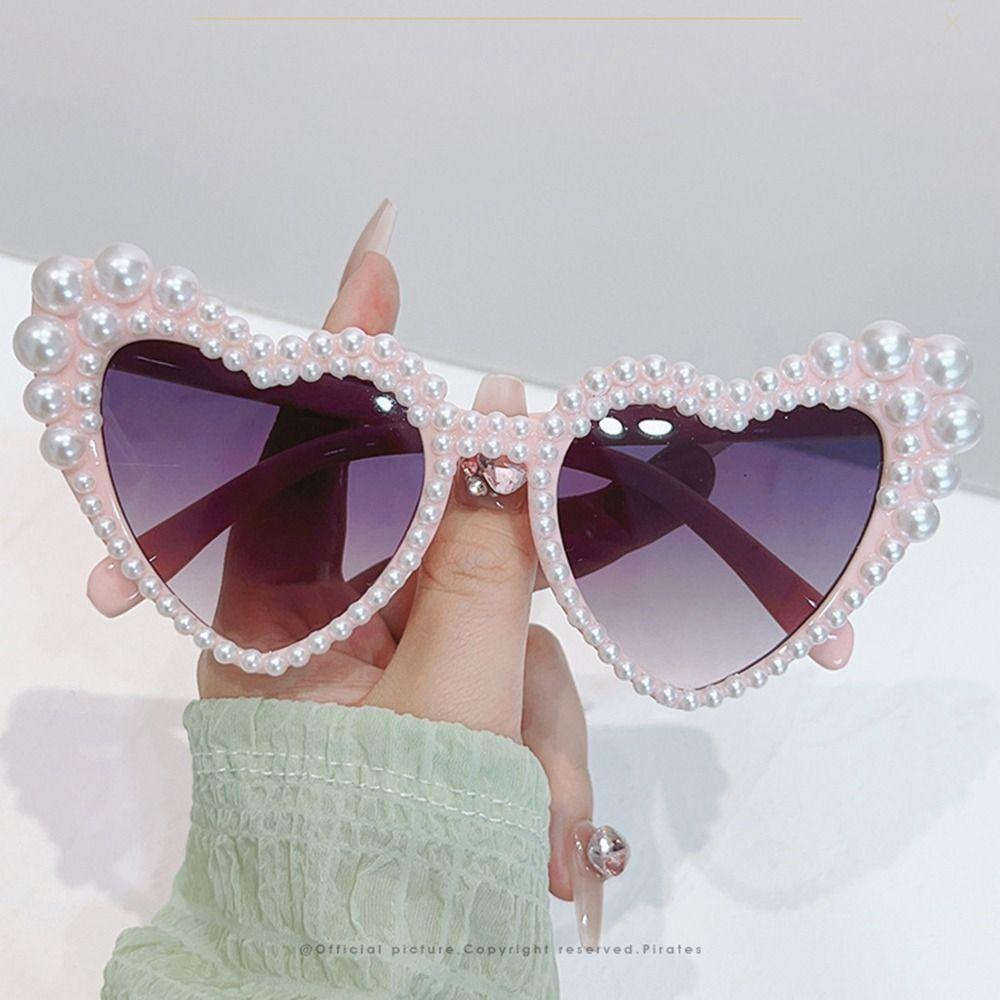 Y2K Imitation Pearl Frame Sunglasses UV400 Shades Trendy Cat Eye Eyewear  for Women & Men