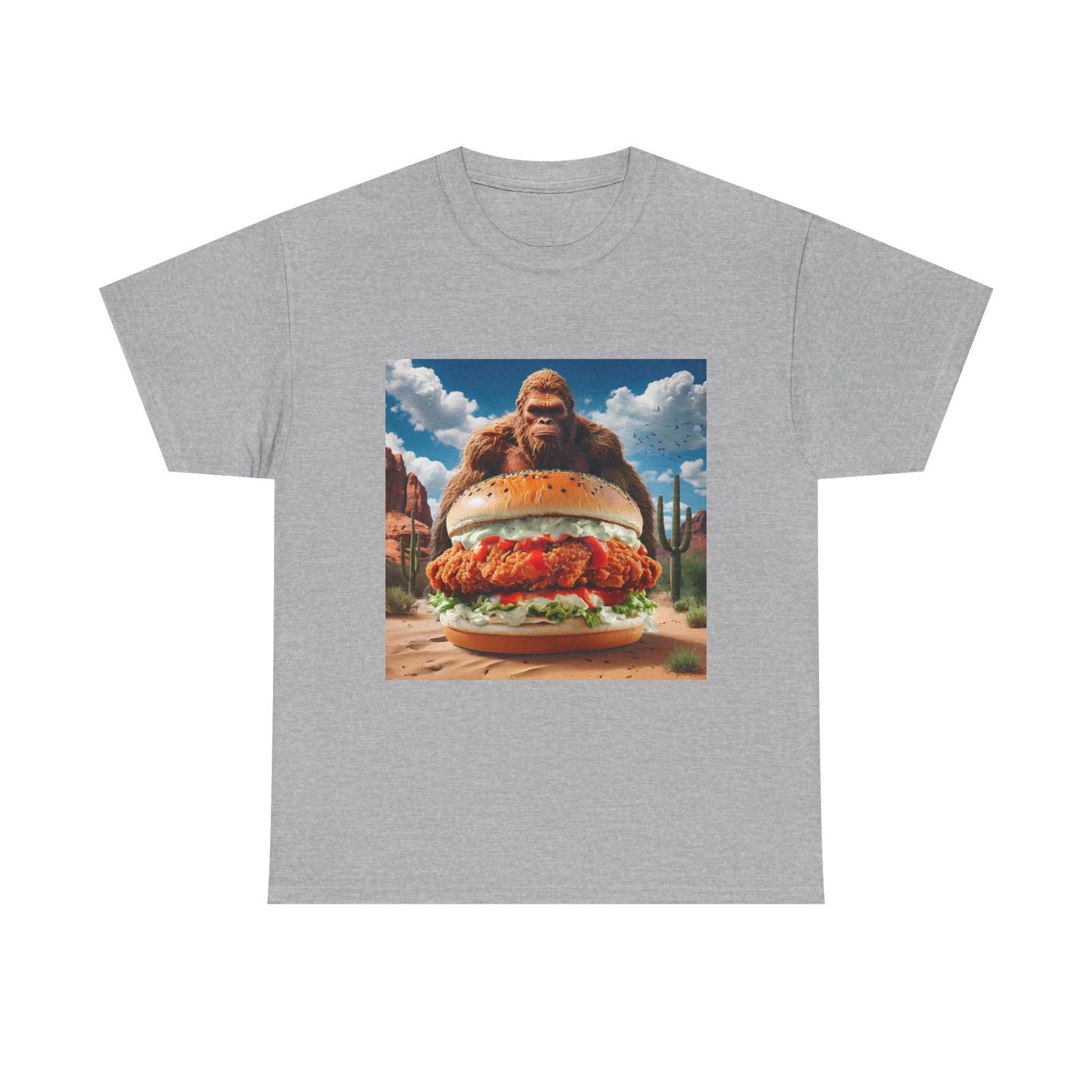 Sasquatch Bigfoot Chicken Sandwich Tee, Oversized Desert Shirt, Cotton T-Shirt L