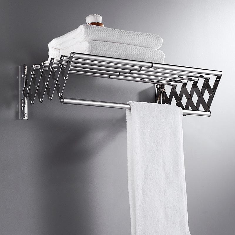 304 Stainless Steel Retractable Double/Single Bar Bathroom Towel Rack with Folding Storage