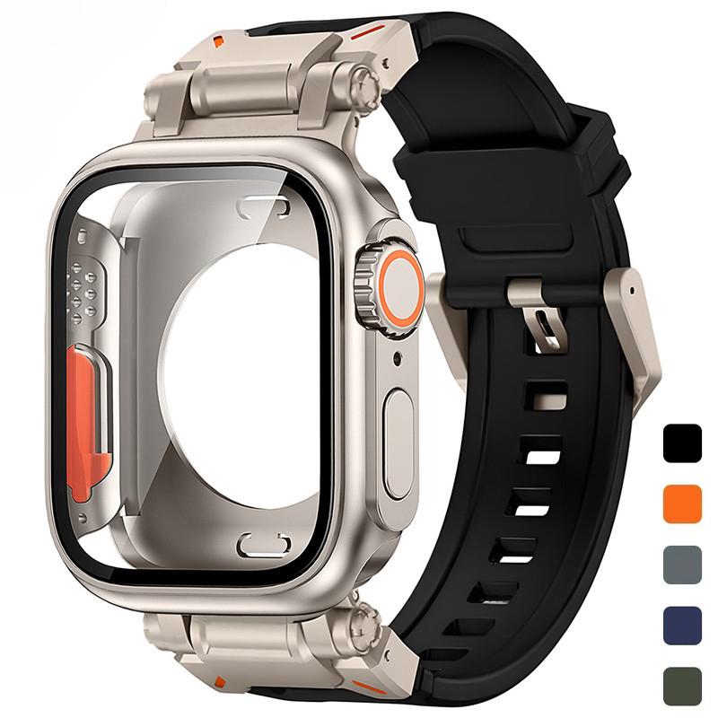 Silicone strap+protective case compatible for Apple Watch Ultra2 49mm 44mm 45mm 41mm 40mm for IWatch series 9 8 7 6 SE 5 4 3 2 1