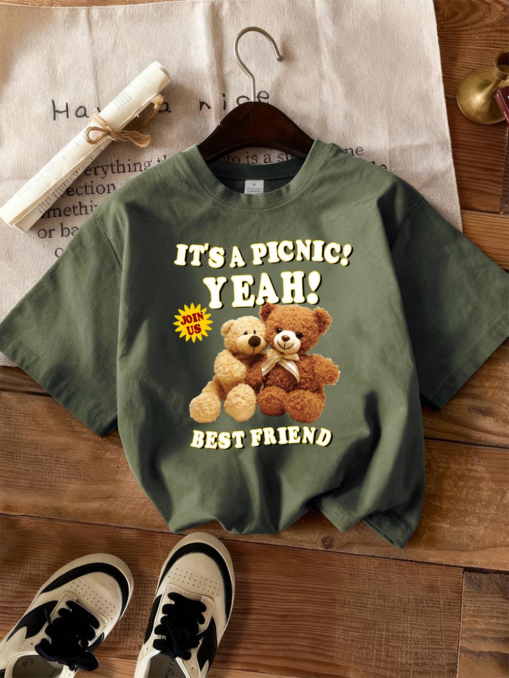 

Teddy Bear Cartoons Prints TShirts Women Summer ONeck Short Sleeve Tops Comfortable Loose T Shirts Basics Soft Womans Clothes S