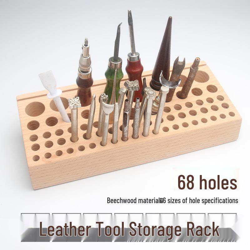 

Бук Дерево Кожаные Инструменты 68-Отверстий Стойка для Ручного Шитья и Ящик для Хранения