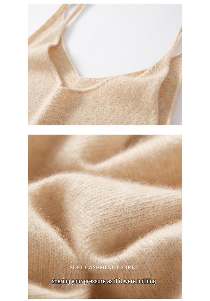 Women's 100% Pure Cashmere Thin Strap Camisole - Versatile Autumn/Winter Knit Pullover