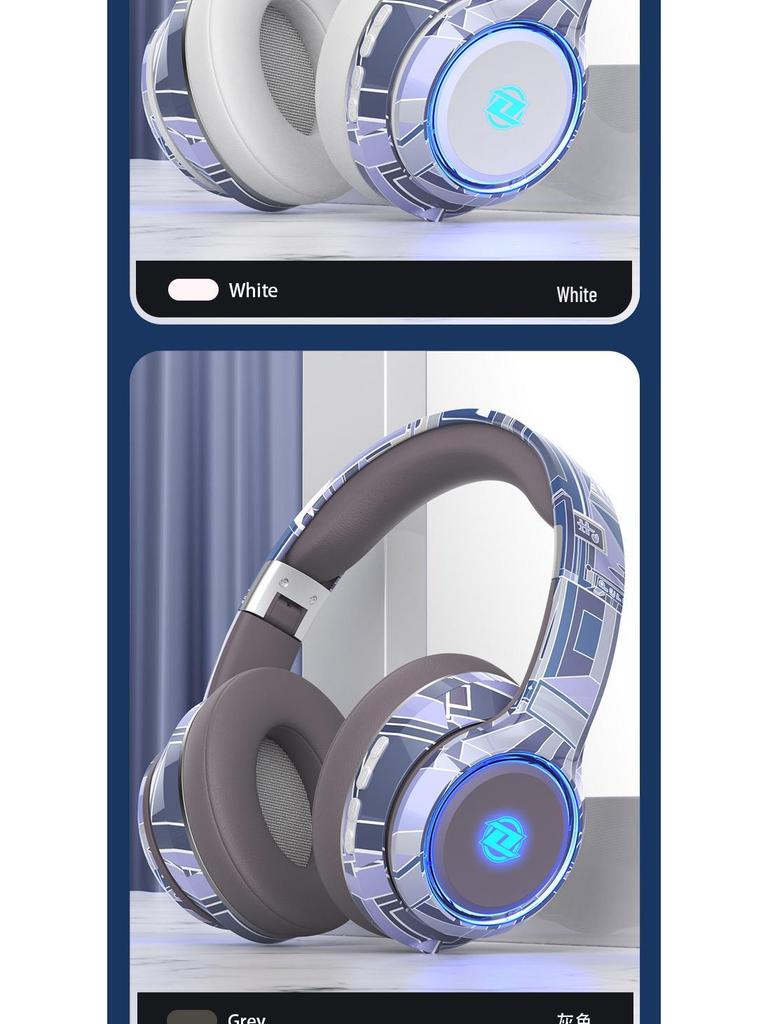 Trendy Bluetooth 5.2 Over-Ear Headphones with LED Lights and Foldable Design