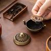 Binaural Antique Incense Burner Exquisite Pattern Hollow Three-legged Burner Indoor Alloy Incense Holders for Yoga Meditation Home Desktop Ornament