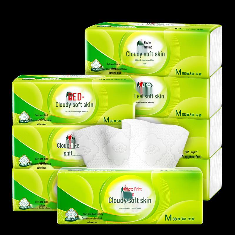 Xinxiangyin Cloud-Feel Soft 3-Ply Facial Tissues, 8-Pack