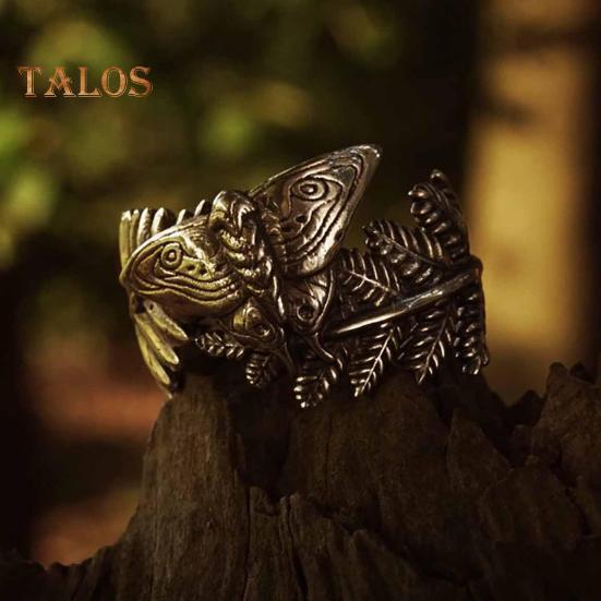 Moth And Fern Adjustable Ring Handmade Vintage Insect Animal Wrap Ring Inspirational Jewelry Gift for Women Men