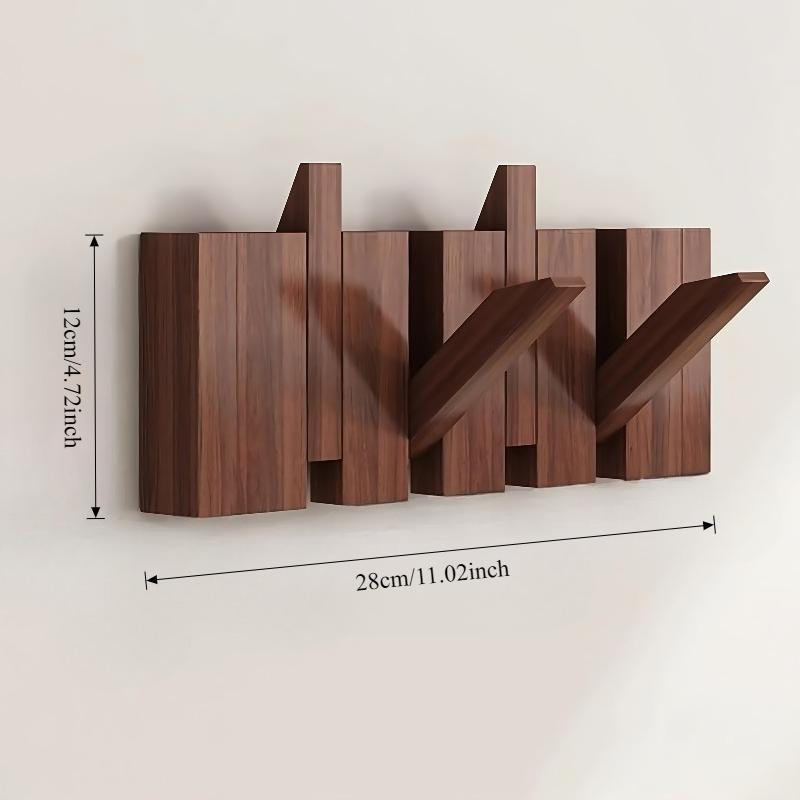 Wandmontierte Garderobe aus Naturholz, Design: Piano-Akkordeon, Walnuss-Finish, Platzsparender Organizer