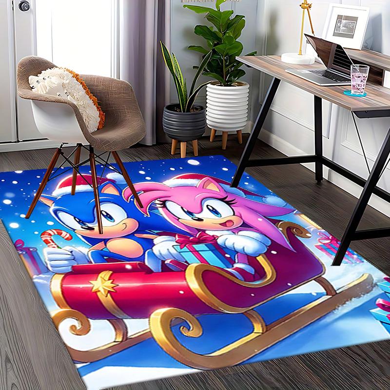 1pc Sonic & Amy Christmas Edition Chair Mat, Anime Cartoon Design, Non-Slip Carpet for Office and Home Decor, Suitable for All Seasons.I046