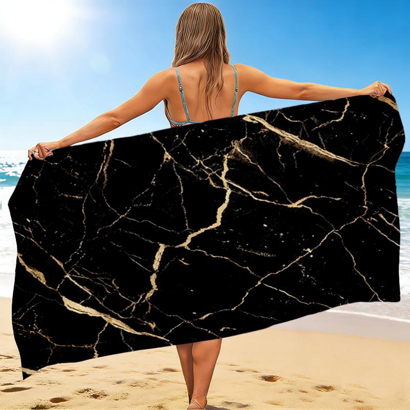 1Pc Black Marble Texture Beach Towel, Quick Dry, Multi-Use for Beach Pool Gym Yoga Home Travel, Christmas, Halloween, Xmas Gift M928878