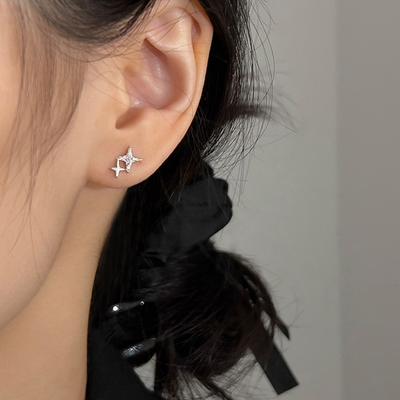 Cold Wind, Star Stud Earrings, Sweet Temperament, Diamond-Encrusted Four-Pointed Star Earrings, Earrings, Small Fresh And Versatile Day Women'S Models